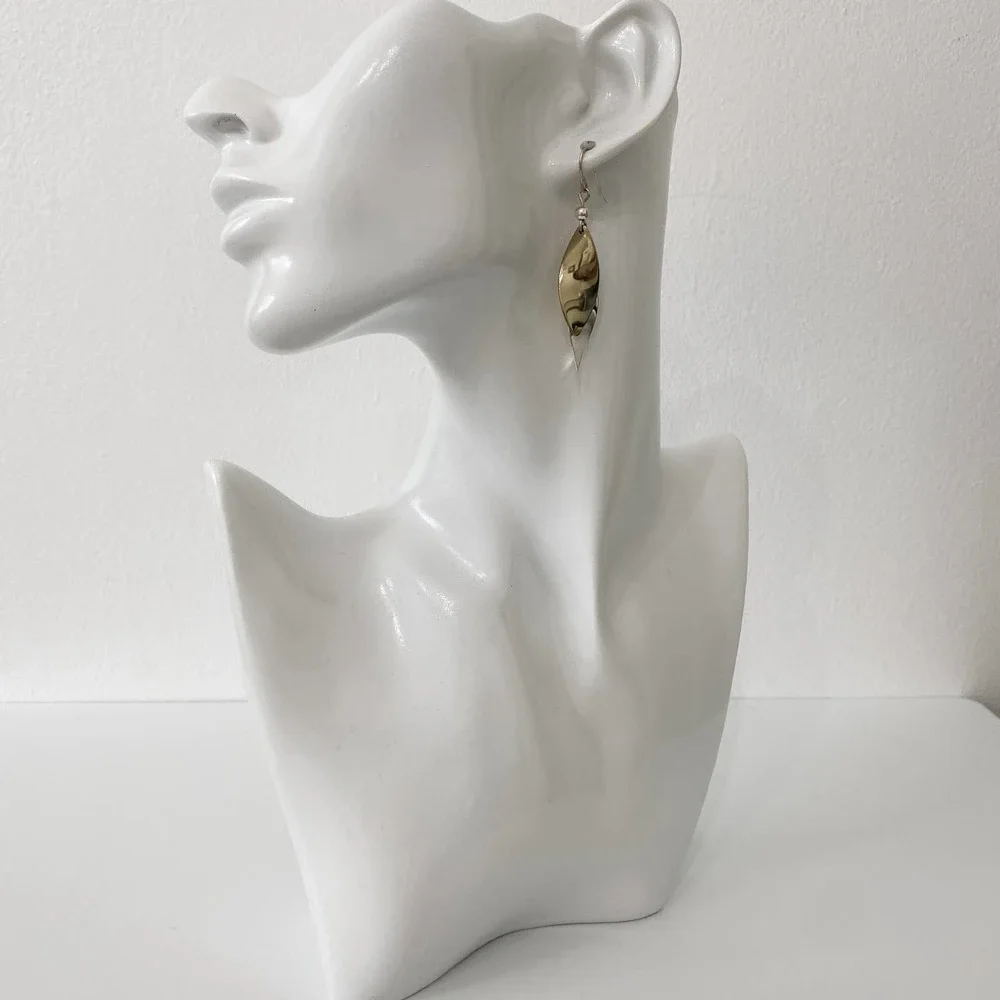 VTG Silver Gold Almond Dangle Earrings